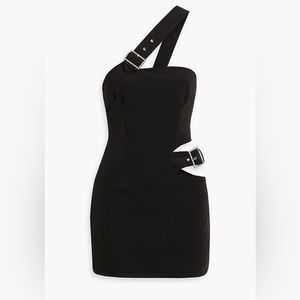 AREA One-shoulder cutout embellished stretch-crepe mini dress